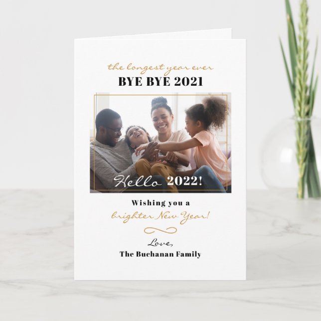 Happy New Year Hand-Lettered Family Photo Holiday Card (Front)