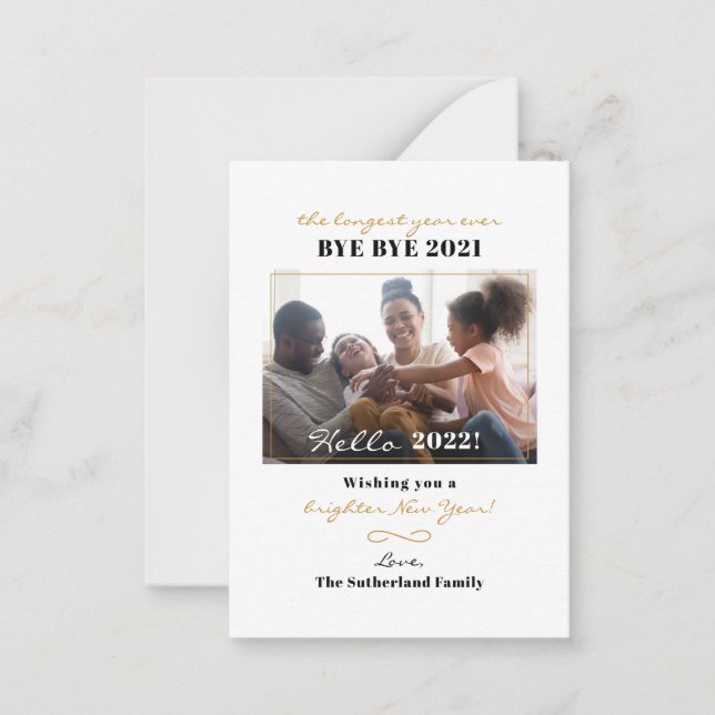 Happy New Year Hand-Lettered Family Photo Holiday Card (Front)