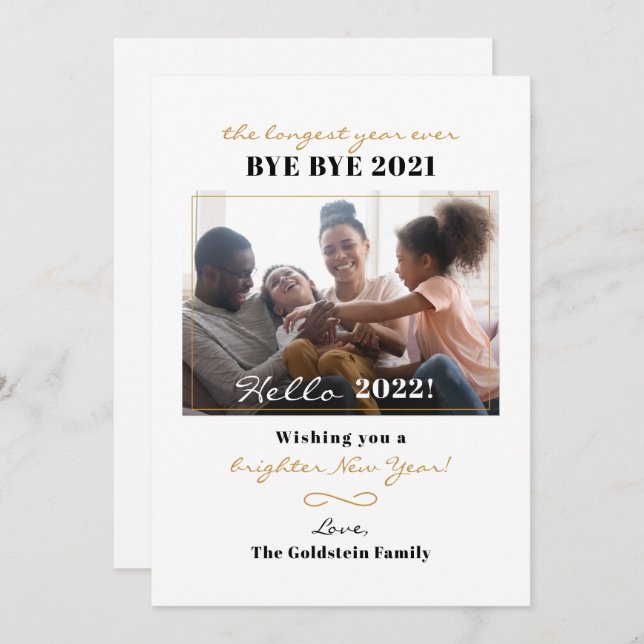 Happy New Year Hand-Lettered Family Photo Holiday Card (Front/Back)