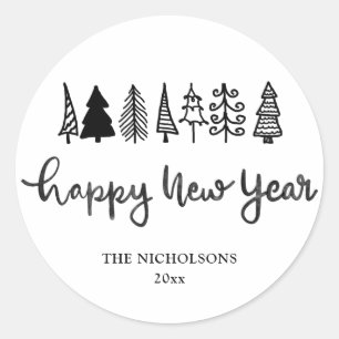 Happy New Year   Handwritten Modern Holiday  Classic Round Sticker