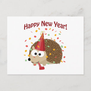 Happy New Year! Hedgehog Holiday Postcard