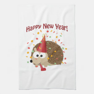 Happy New Year Hedgehog! Tea Towel