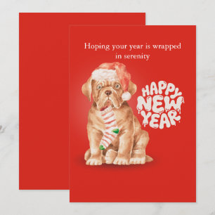 Happy new year holiday cards dog festive red