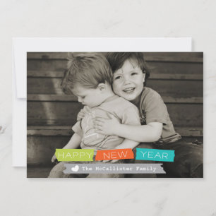 Happy New Year Holiday Photo Card Full Bleed Photo