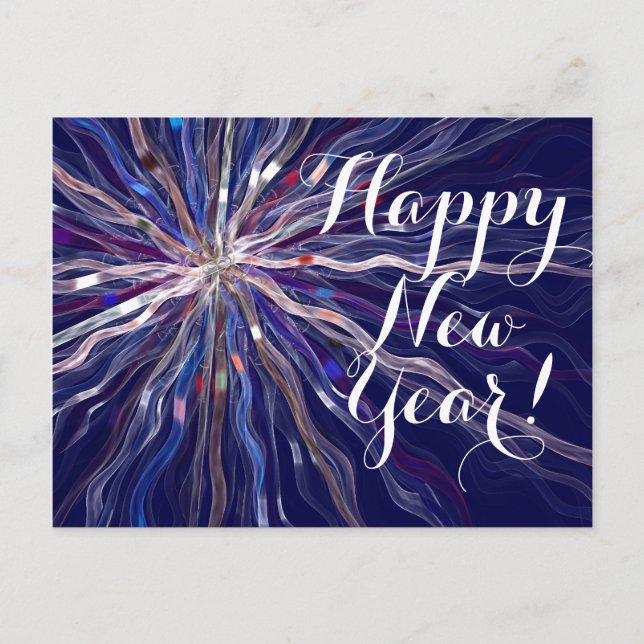 "Happy New Year" Holiday Star Ribbon Postcard (Front)
