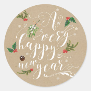 happy new year holiday sticker label holly