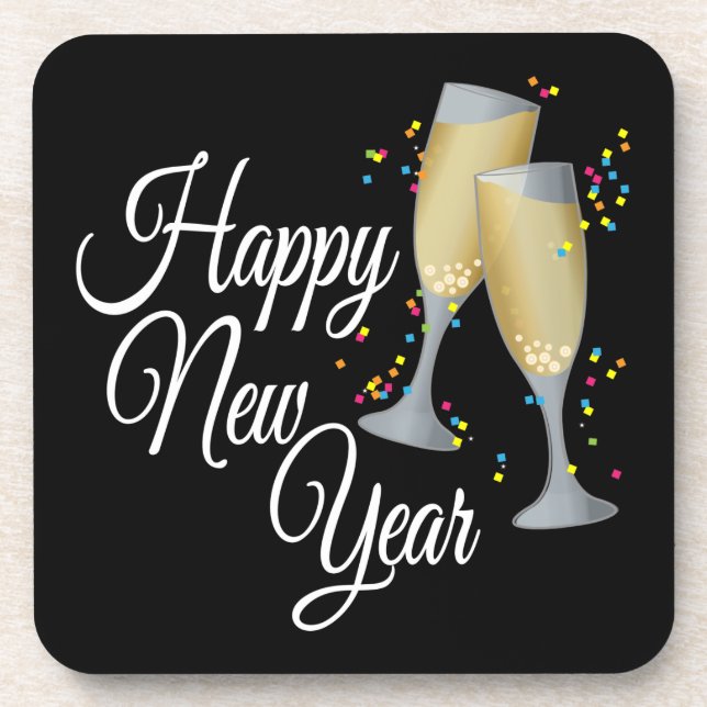 Happy New Year I Champagne Glasses Coaster (Front)