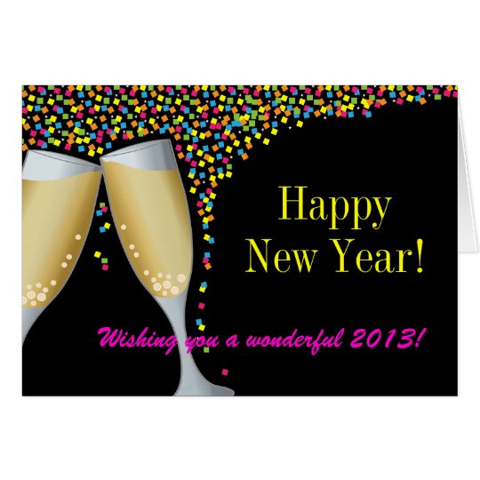 Happy New Year I Champagne Glasses Greeting Card
