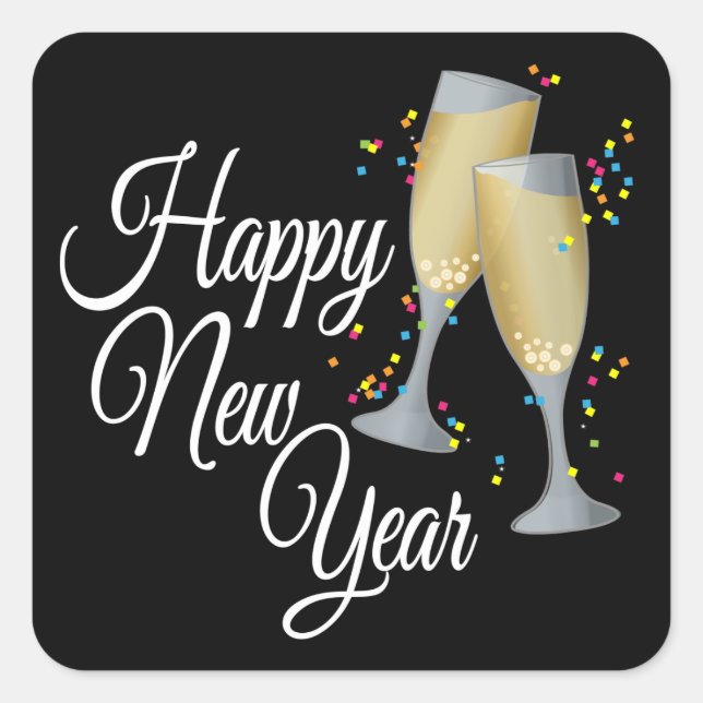 Happy New Year I Champagne Glasses Square Sticker (Front)