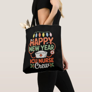 Happy New Year ICU Nurse Crew Xmas Christmas Light Tote Bag
