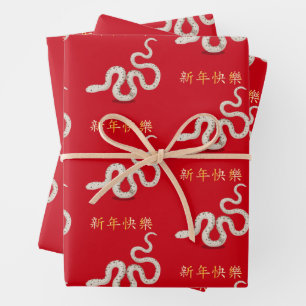 "Happy New Year" in Chinese 2025 Snake Wrapping Paper Sheet