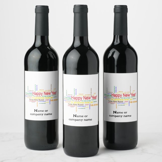 Happy New Year in different languages Holiday Wine Label (Bottles)