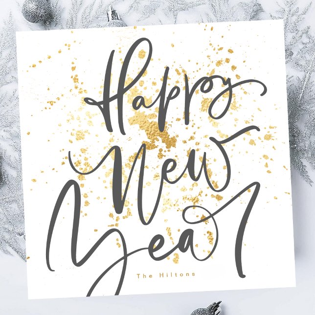 Happy New Year in grey handwritten text Holiday Card (Creator Uploaded)