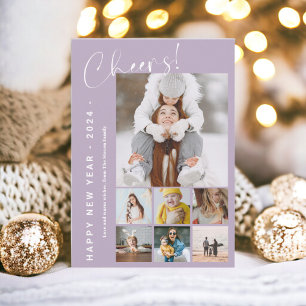 Happy New Year in review  cheers 9 photo lavender Holiday Card