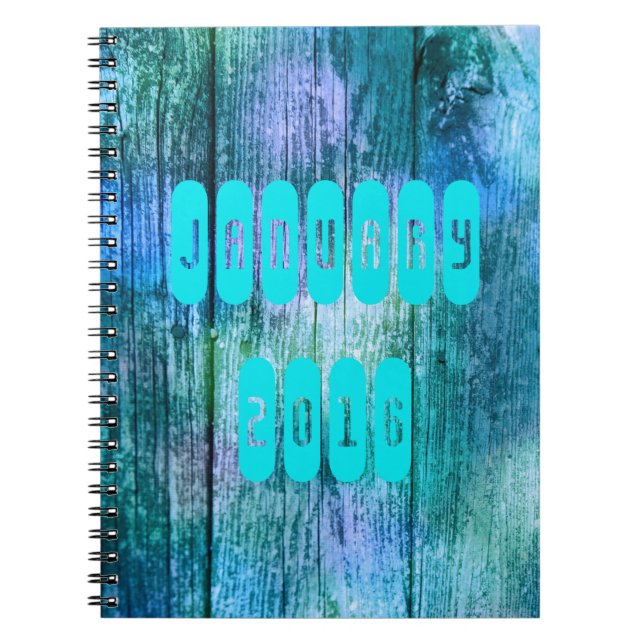 Happy New Year January 2016 Purple Turquoise Notebook (Front)