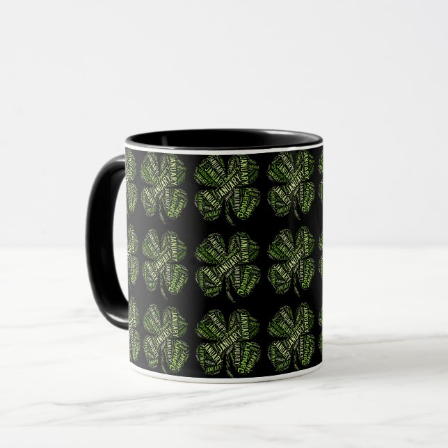 Happy New Year January Good Luck Clovers Lucky Mug (Front Left)