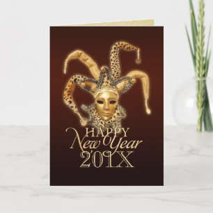 Happy New Year Jester Venetian Mask card