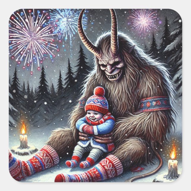 Happy New Year Krampus  Square Sticker (Front)