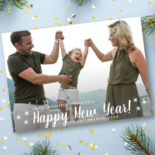 Happy New Year Love Laughter Cheer Custom Photo Holiday Card