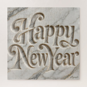 Happy New Year Marble Engraved Jigsaw Puzzle