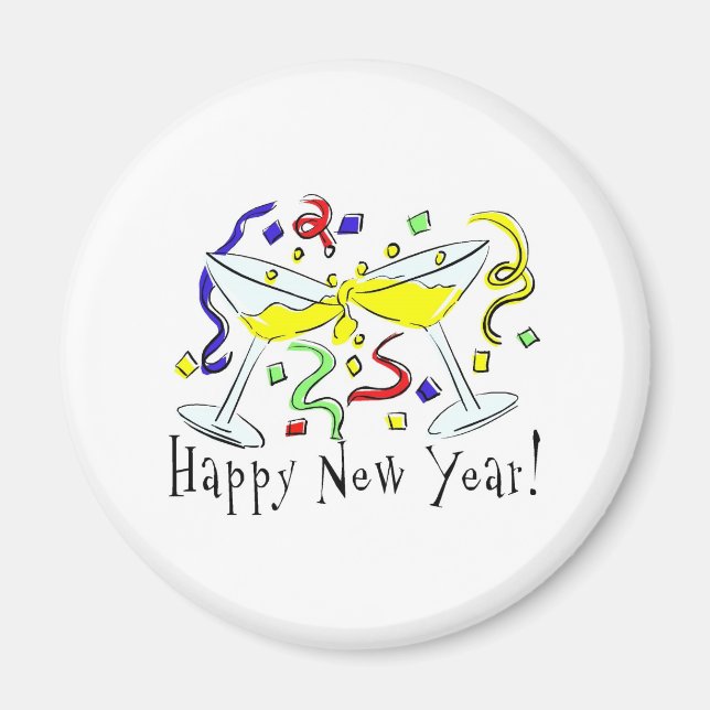 Happy New Year Martini Glasses Magnet (Front)