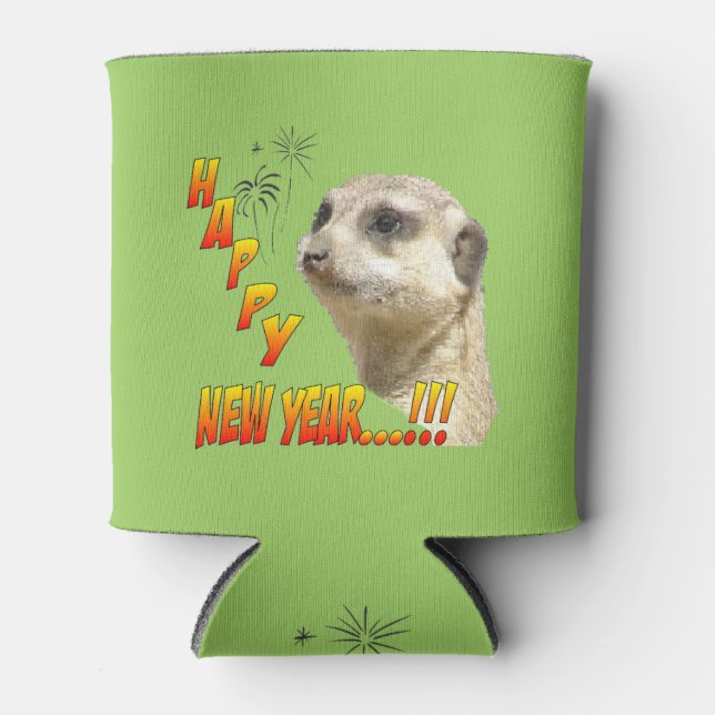 Happy New Year Meerkat Can Cooler Customisable (Front)