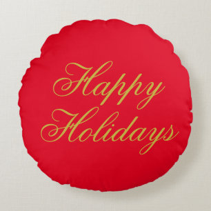 Happy New Year Merry Christmas Holiday Season Round Cushion