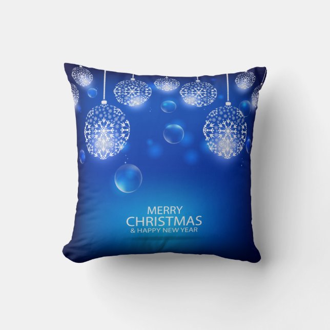 Happy New Year Merry Christmas Ornament Blue  Cushion (Front)