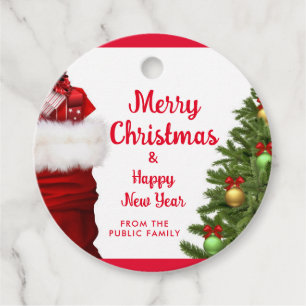 Happy New Year Merry Christmas Red Modern Round Favour Tags