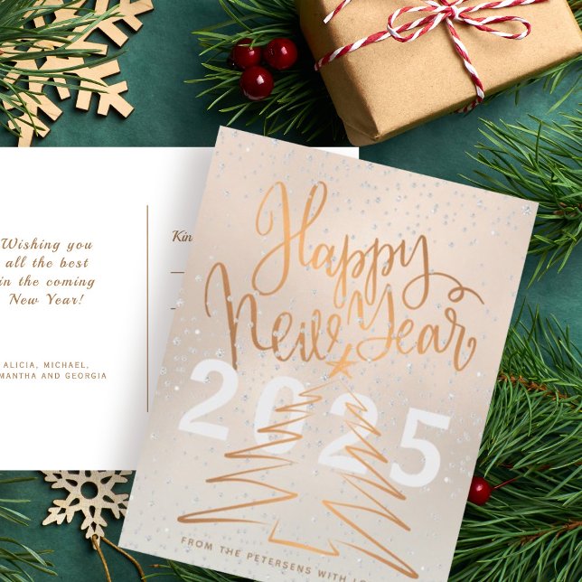 Happy New Year Metallic Copper Rose Gold Holiday Postcard (Creator Uploaded)