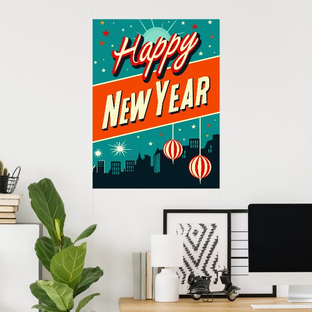 Happy New Year Mid Century Modern Style Poster (Home Office)