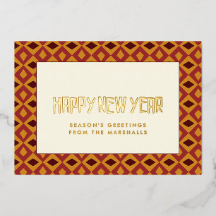 Happy New Year mid century pattern Foil Holiday Card