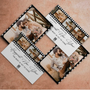 Happy New Year Minimal Camera Film Collage Photo Holiday Card