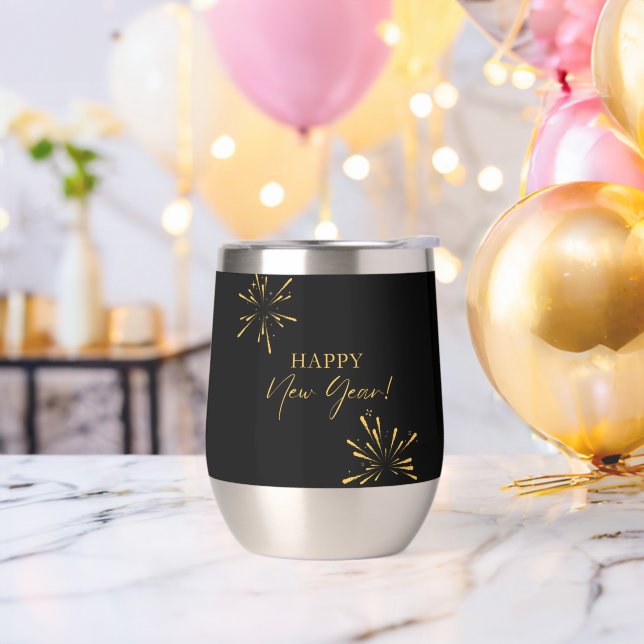 Happy New Year minimalist fireworks black (Bachelor Party)