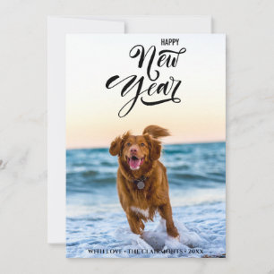 HAPPY NEW YEAR Minimalist Modern Script Photo Holiday Card