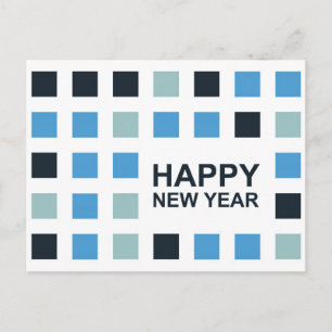 happy new year mod squares holiday postcard