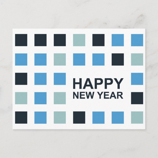 happy new year mod squares holiday postcard (Front)