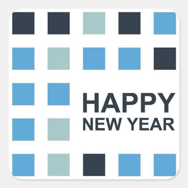 happy new year (mod squares) square sticker (Front)