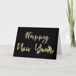 Happy New Year Modern Black and Gold Text Elegant Holiday Card
