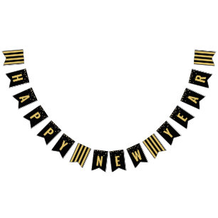 Happy New Year Modern Black Gold Party Bunting