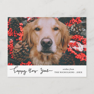 Happy New Year Modern Holiday Dog Pet Photo Postcard
