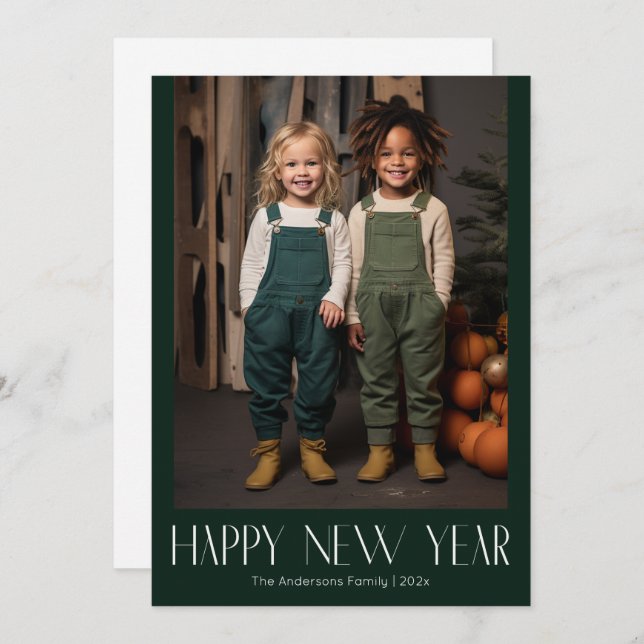 Happy new year modern photo holiday card (Front/Back)