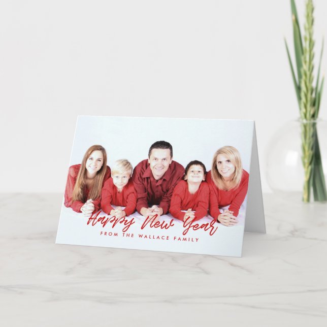 Happy New Year Modern Red font Holiday Card (Front)