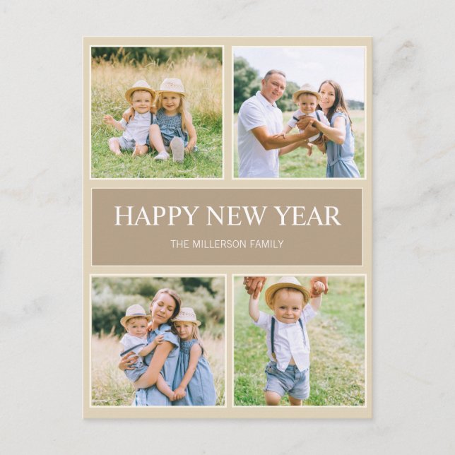 Happy New Year Modern Simple 4 Family Photo Holiday Postcard (Front)