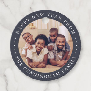 Happy New Year Modern Simple Chic Family Photo Favour Tags
