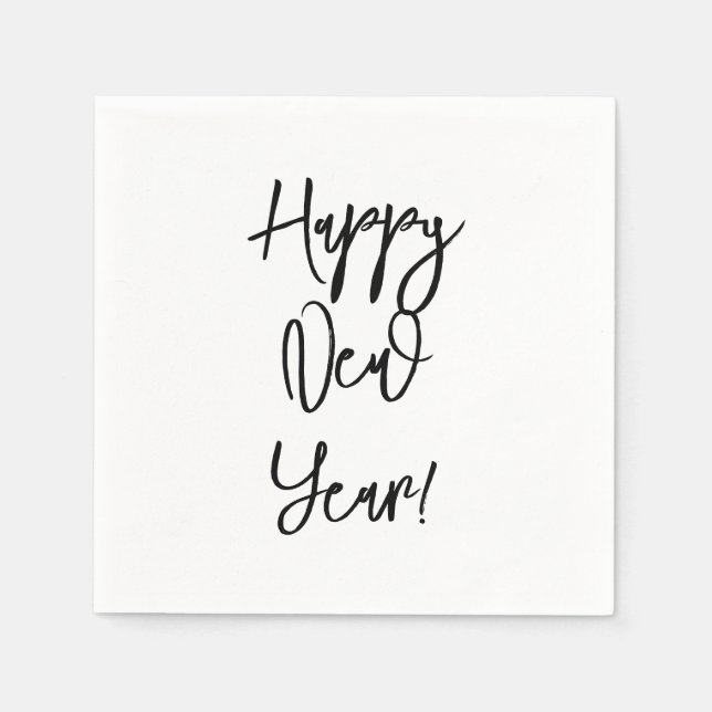 Happy New Year! Modern Text Chic Black White Fun Napkin (Front)