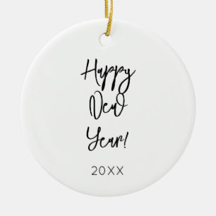 Happy New Year! Modern Text Pattern Black White Ce Ceramic Ornament