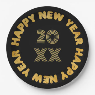 Happy New Year Modern Typography Paper Plate
