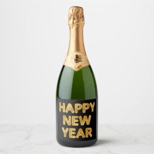 Happy New Year Modern Typography Sparkling Wine Label