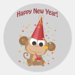 Happy New Year Monkey Classic Round Sticker